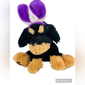 Hug Fun Black Brown Rottweiler Puppy Dog 8" Plush Purple Easter Bunny Ears